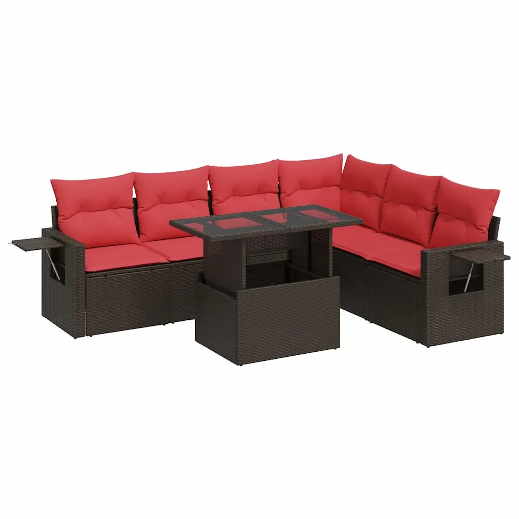 Set Divani da Giardino 7pz con Cuscini Marrone Polyrattan Acacia 3326495