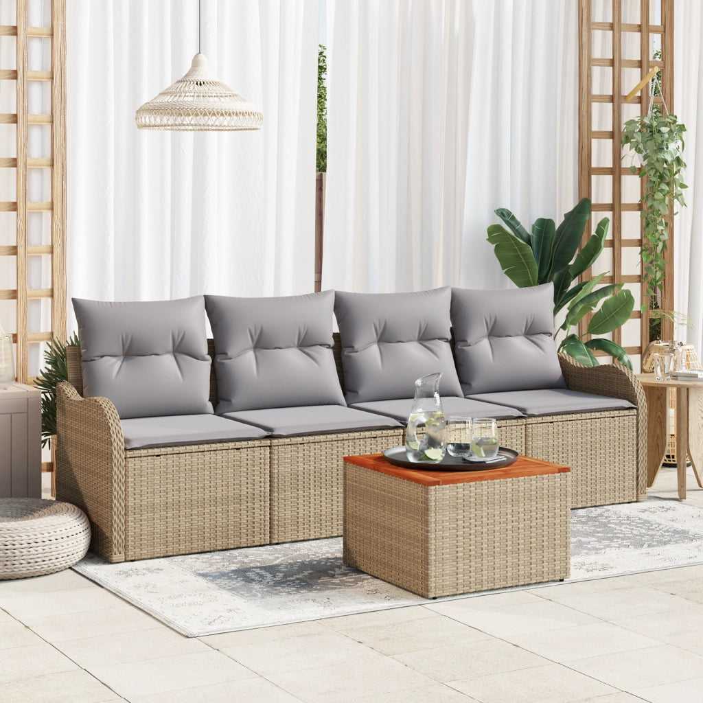 Set di 5 Pezzi Divano da Giardino con Cuscini Beige Rattan Acacia