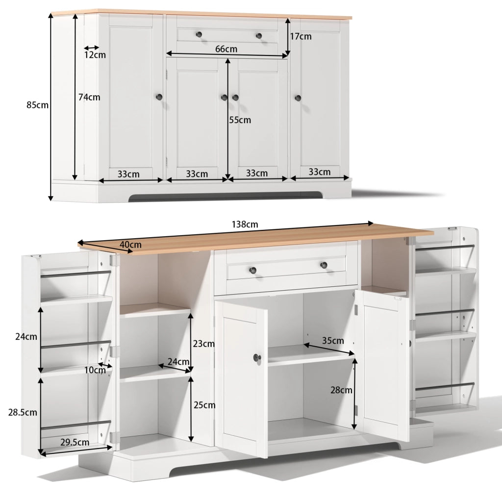 Credenza da cucina 138 cm con cassetto e ripiani regolabili