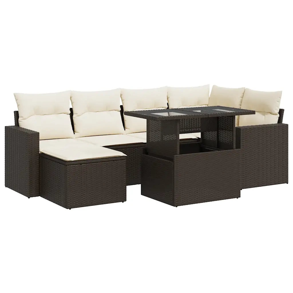 Set Divani da Giardino 7 pz con Cuscini Marrone in Polyrattan 3326354