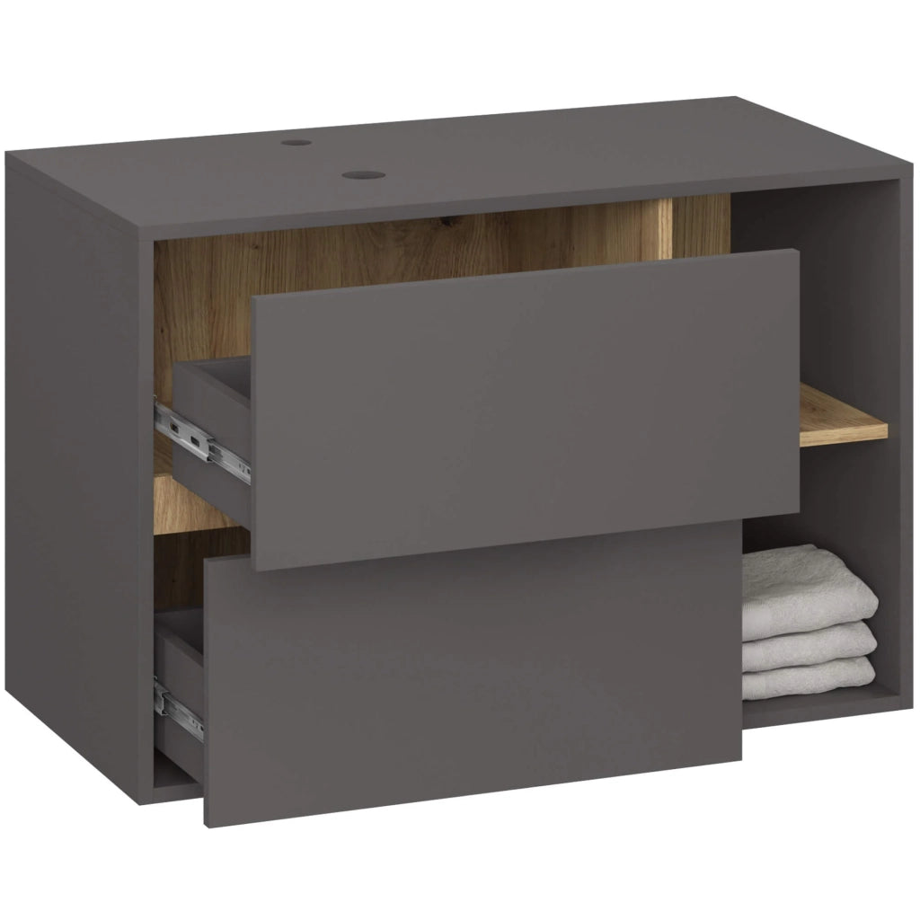 Mobile bagno senza lavabo VAMI sospeso Grigio Grafite, Rovere Artisan 90 cm 2 cassetti 90x45,5x60 cm