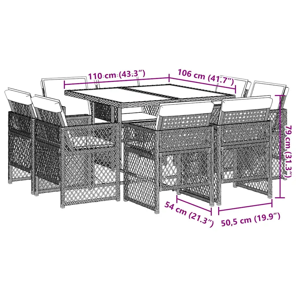vidaXL Set da Pranzo da Giardino 9 pz con Cuscini Nero in Polyrattan