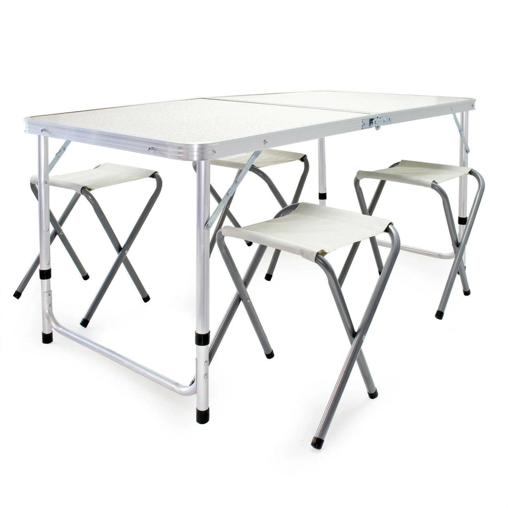 Set tavolo e sgabelli da campeggio 120 cm alluminio mobili da giardino pieghevoli per esterni 16_0002494