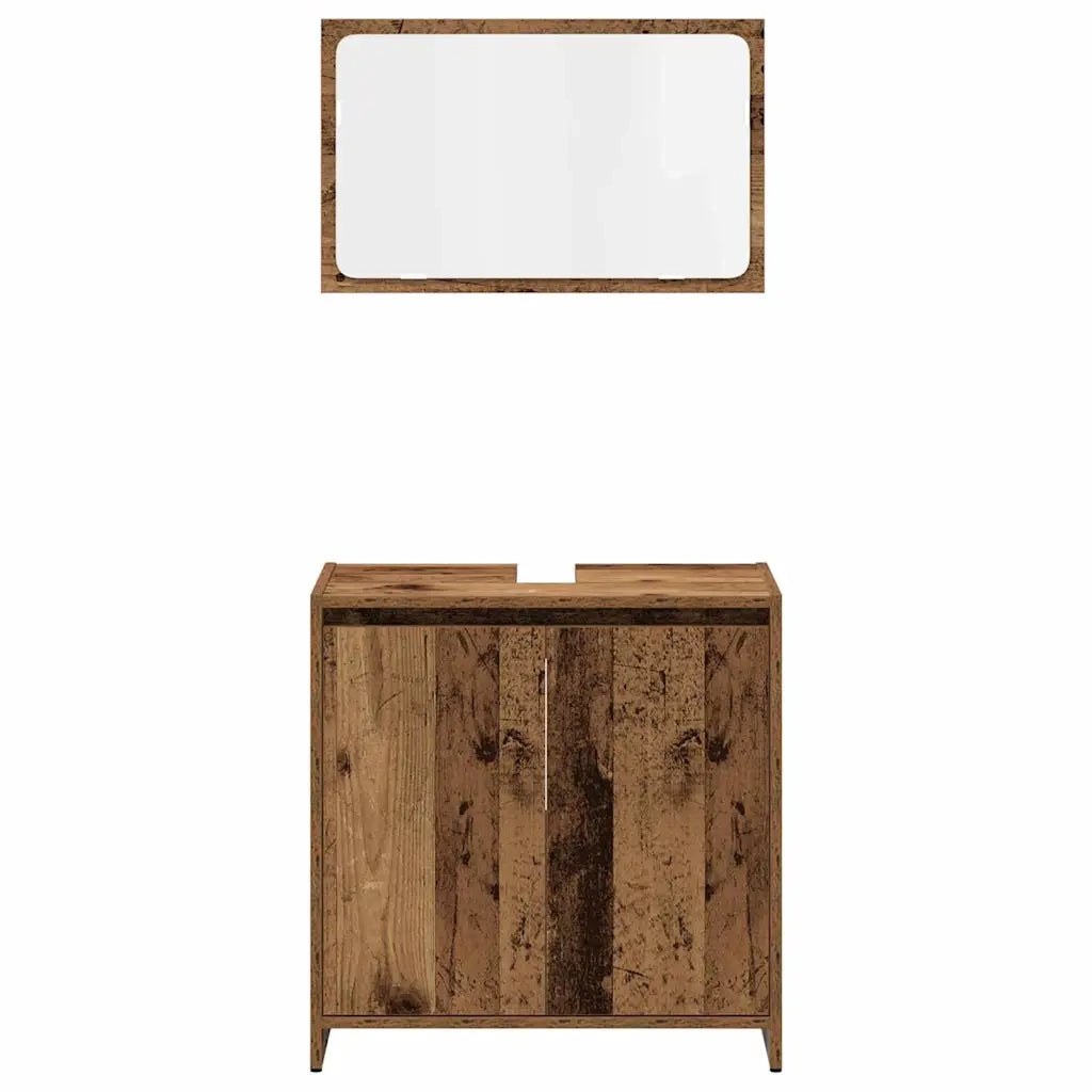 Set Mobili da Bagno 3 pz Legno Antico in Legno Multistrato