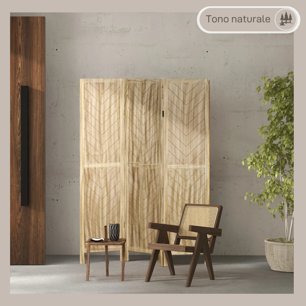 Paravento a 3 Ante in Legno a Spina di Pesce ¨C zephmum ¨C 120x170 cm Legno