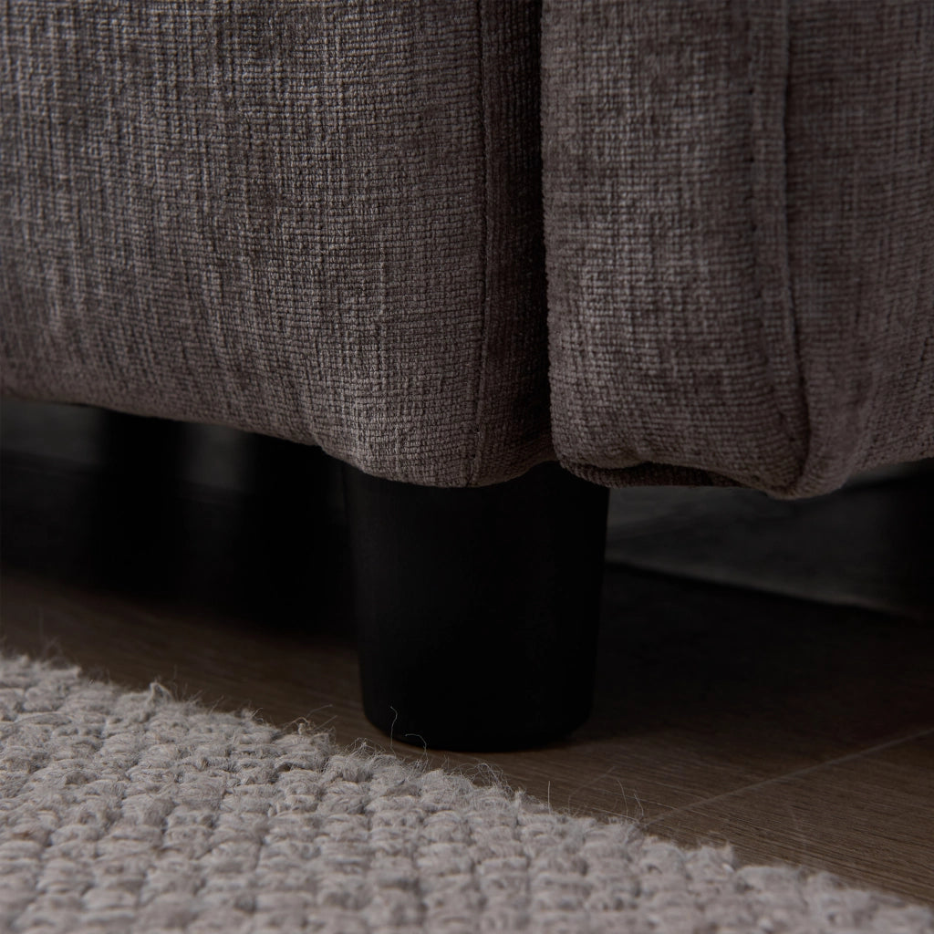 Divano modulare L con pouf mobile in chenille grigia, 3 posti, seduta con molle insacchettate e schiuma