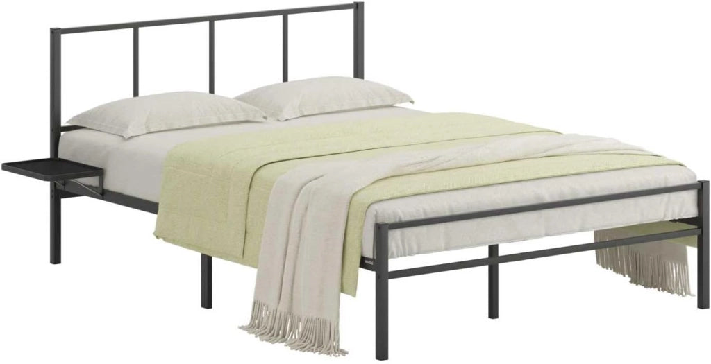 VASAGLE Telaio letto matrimoniale 160 x 200 cm, telaio letto con rete a doghe, testiera, letto in metallo, portata fino a 500 kg, facile da montare, per camera da letto, colore nero inchiostro