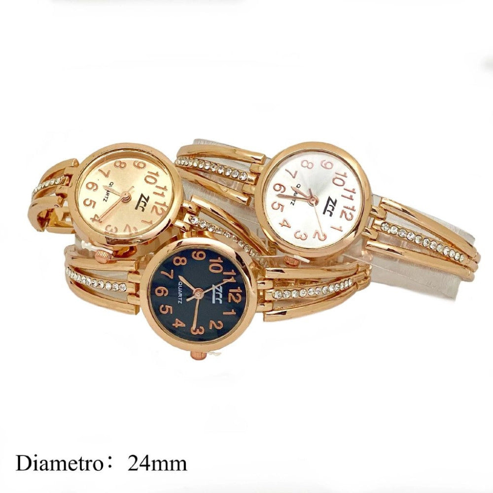 Trade Shop - Orologio Da Polso Elegante Oro Con Cristalli 24 Mm -