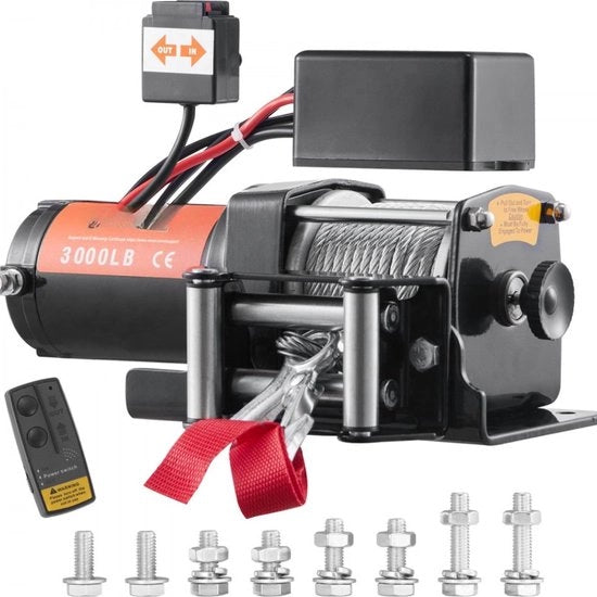 Lier elettrico 12V con capace di sollevamento 3000lbs/1361kg per uso off-road, cavo elettrico in acciaio con comando a distanza senza fili, colore nero, ideale per