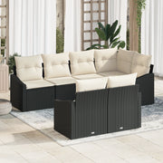Set di 7 Pezzi da Pranzo da Giardino con Cuscini Rattan Nero