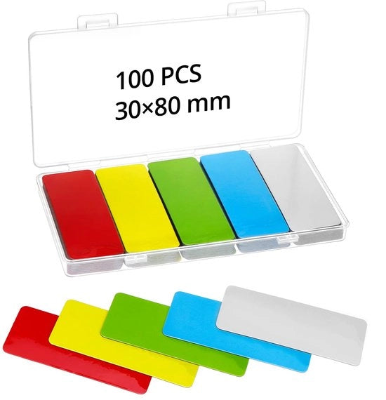 Etichette magnetiche descrivibili 100 pezzi 80x30 mm, pannelli magnetici riciclabili per lavagne bianche e frigoriferi - 5 colori