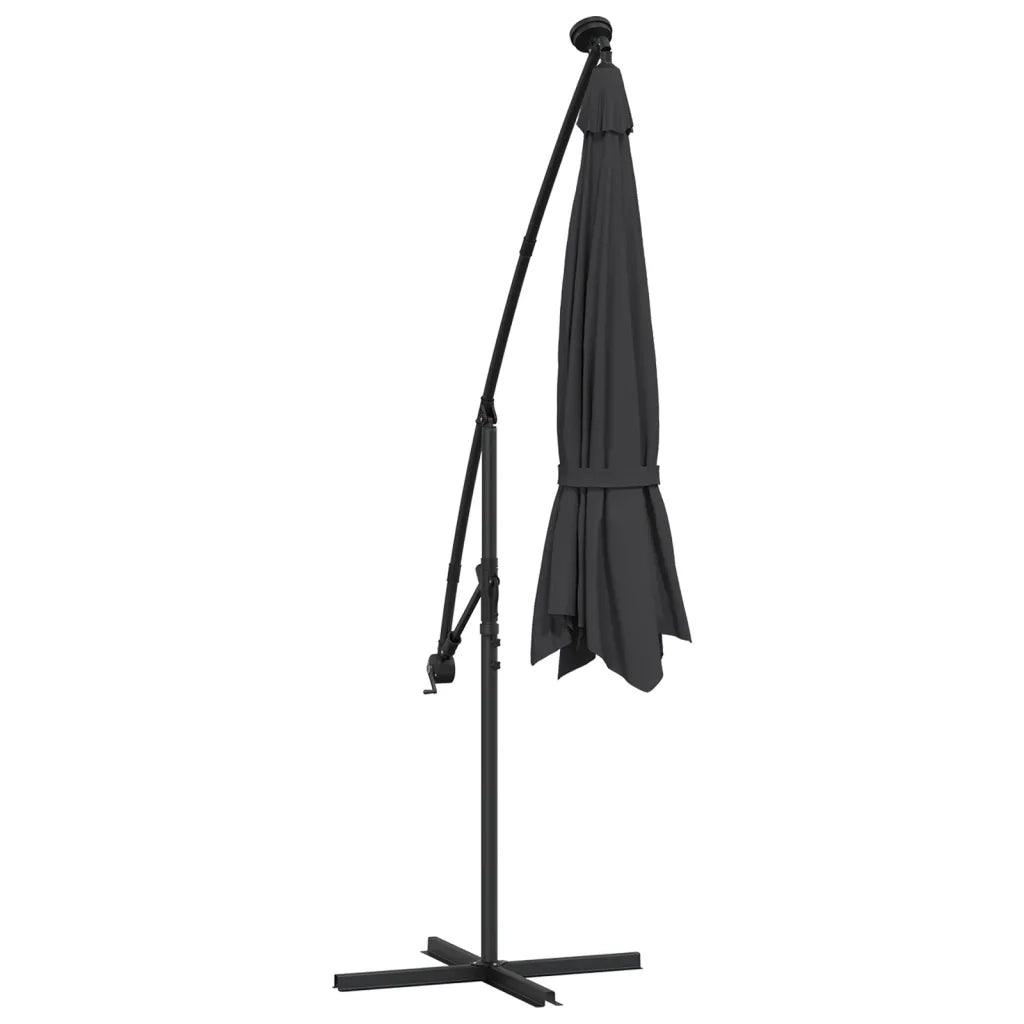Ombrellone a Sbalzo con LED e Palo in Acciaio-Ombrello da giardino 300 cm Nero