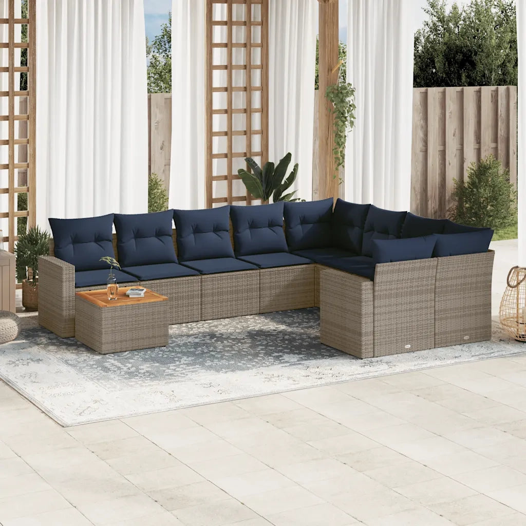 Set Divani da Giardino 10 pz con Cuscini Grigio in Polyrattan 3256621