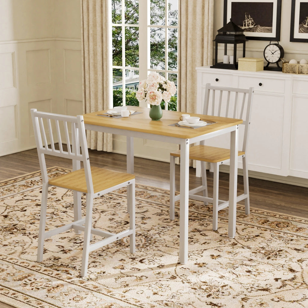 TAVOLO da pranzo Set 3 pezzi 90x60x75,5 cm Naturale/Bianco in truciolato e acciaio