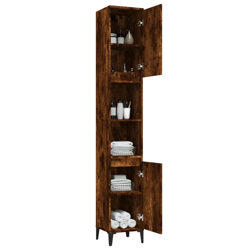 Armadietto Bagno Rovere Fumo 30x30x190 cm in Legno Multistrato