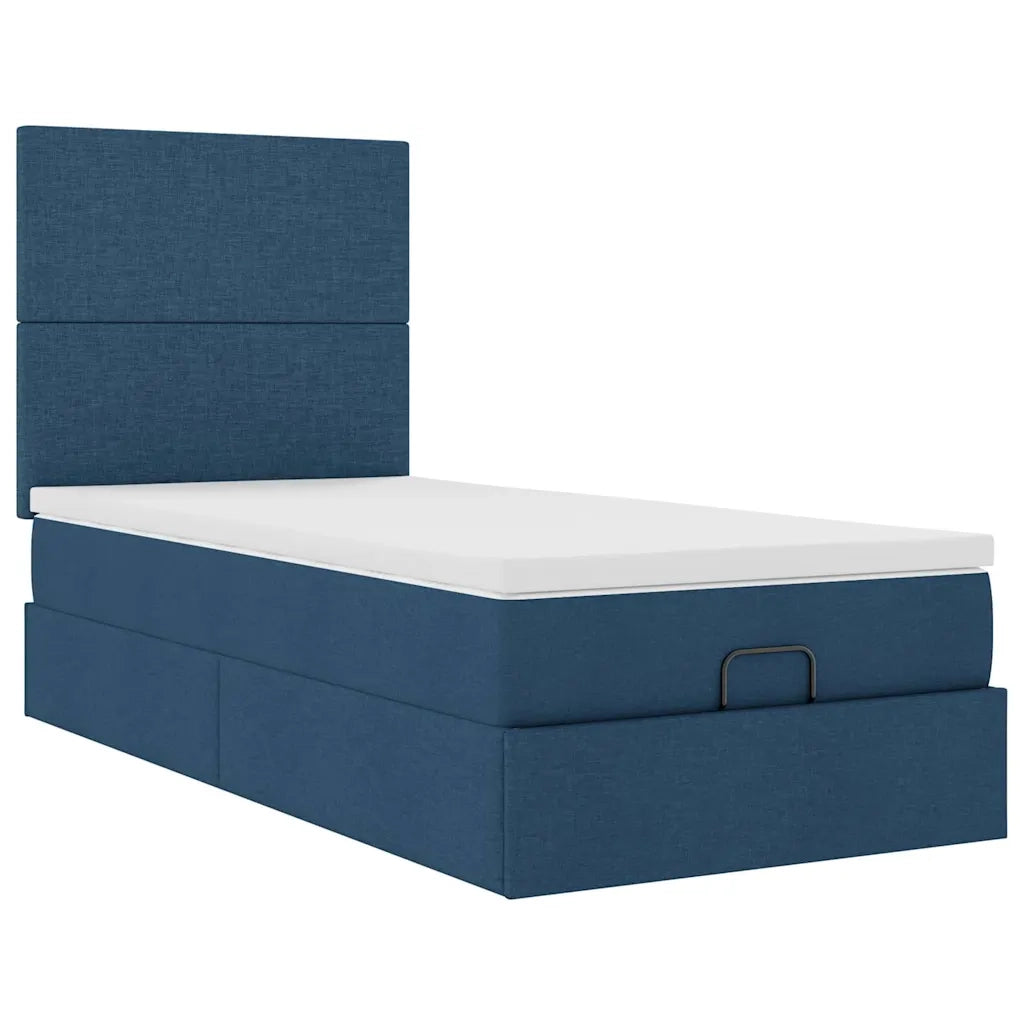 Struttura Letto Pouf con Materasso Blu 90x190 cm in Tessuto 3313891