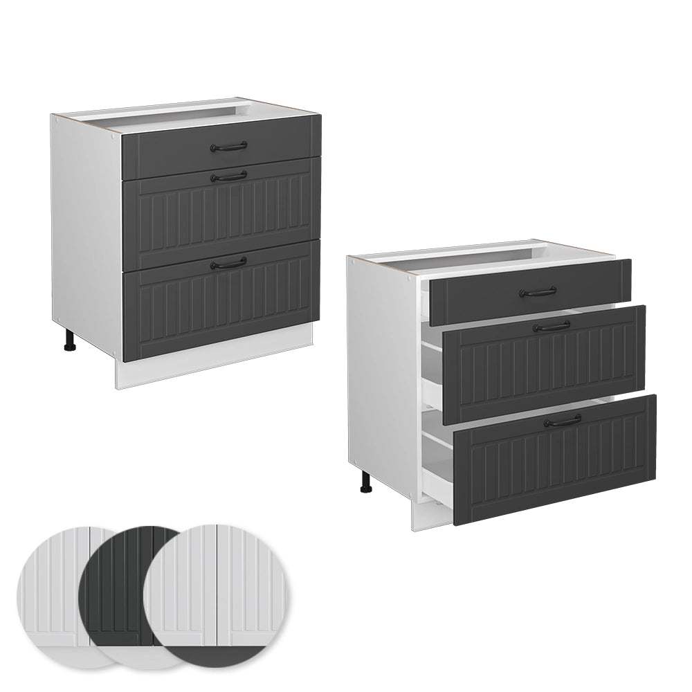 Vicco Mobiletto base per cucina Antracite casa di campagna 80 cm con 3 cassetti, PL Marmo