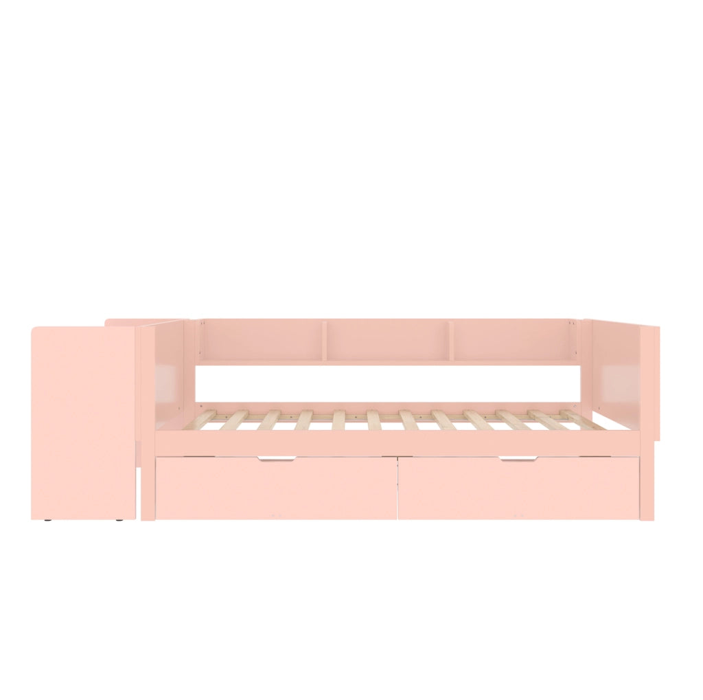 Letto 90x200 cm con scrivania; 2 cassetti e ripiani in pino e truciolare bianco/rosa