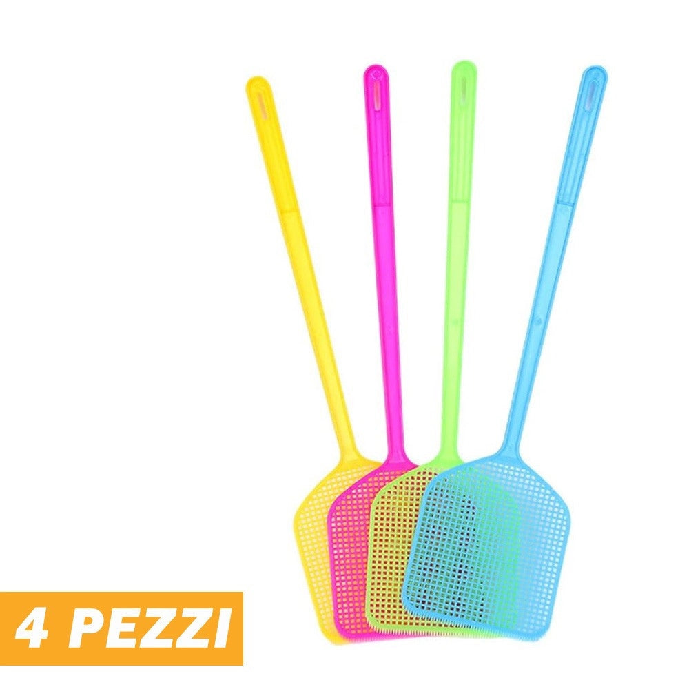 Trade Shop - 4 Pz Paletta Abbattimosche Abbatti Mosche Scaccia Insetti Colori Assortiti 45 Cm -