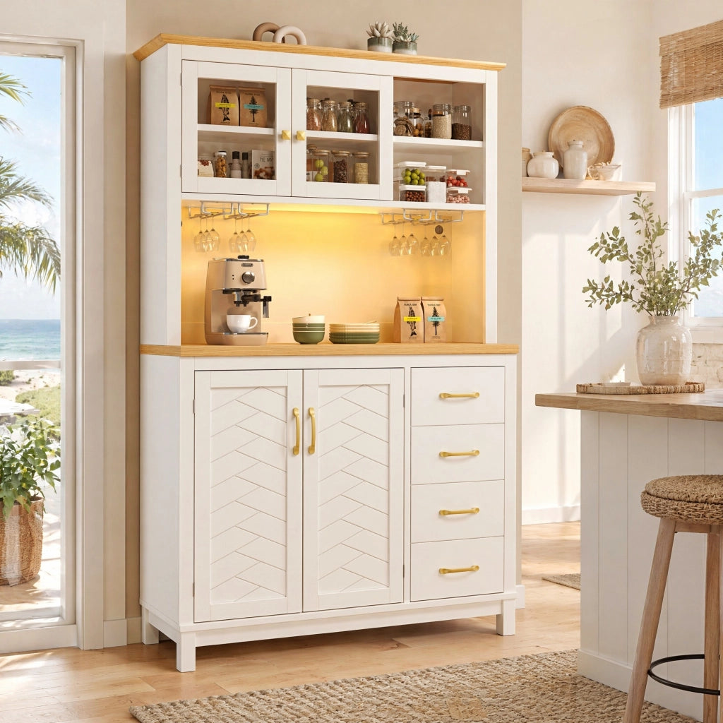 BUFFET 105,5x40x180 cm in MDF Bianco con LED
