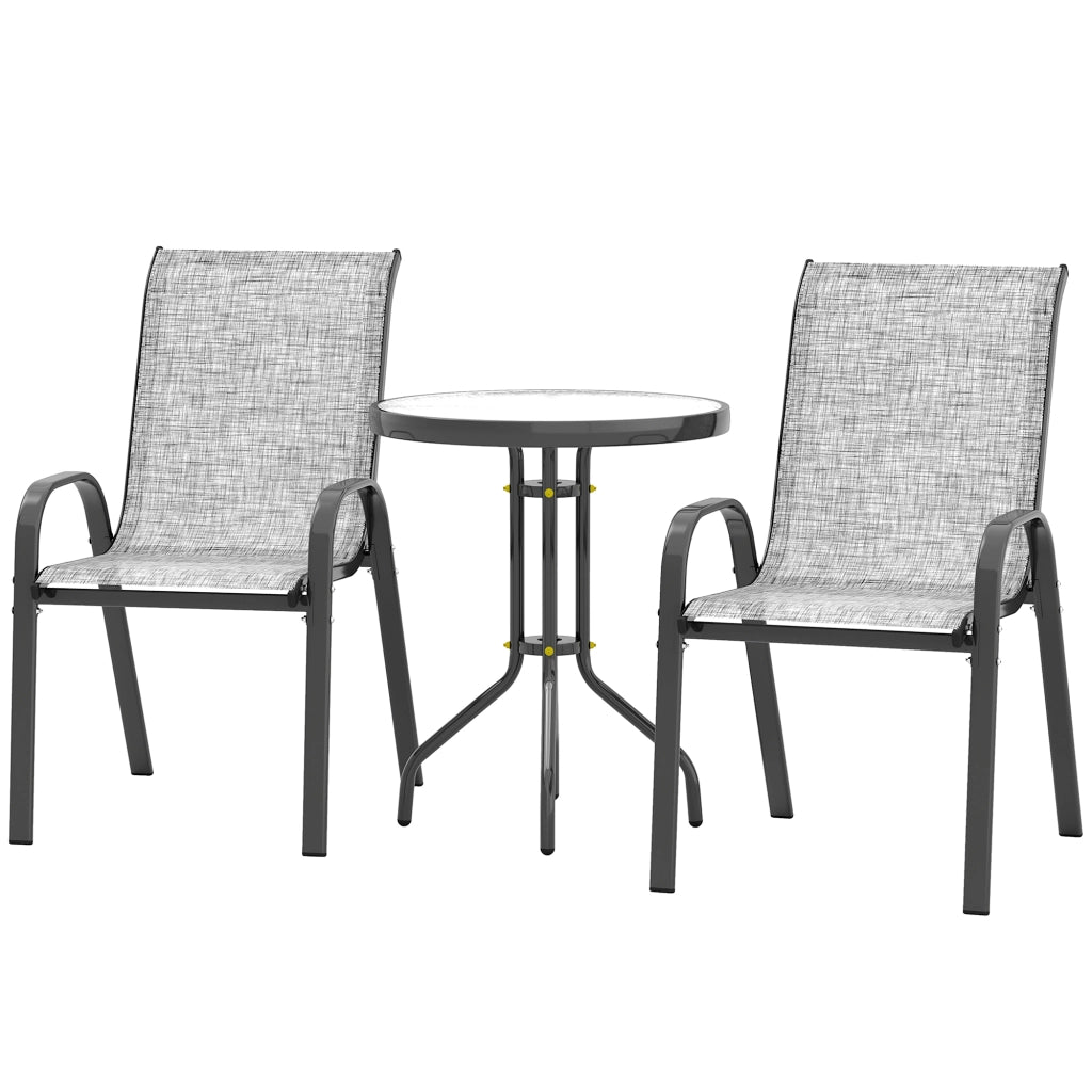 Set da Giardino 3 Pezzi con 2 Sedie e Tavolino Rotondo ¨C zephmum ¨C Grigio Acciaio ?60x71 cm