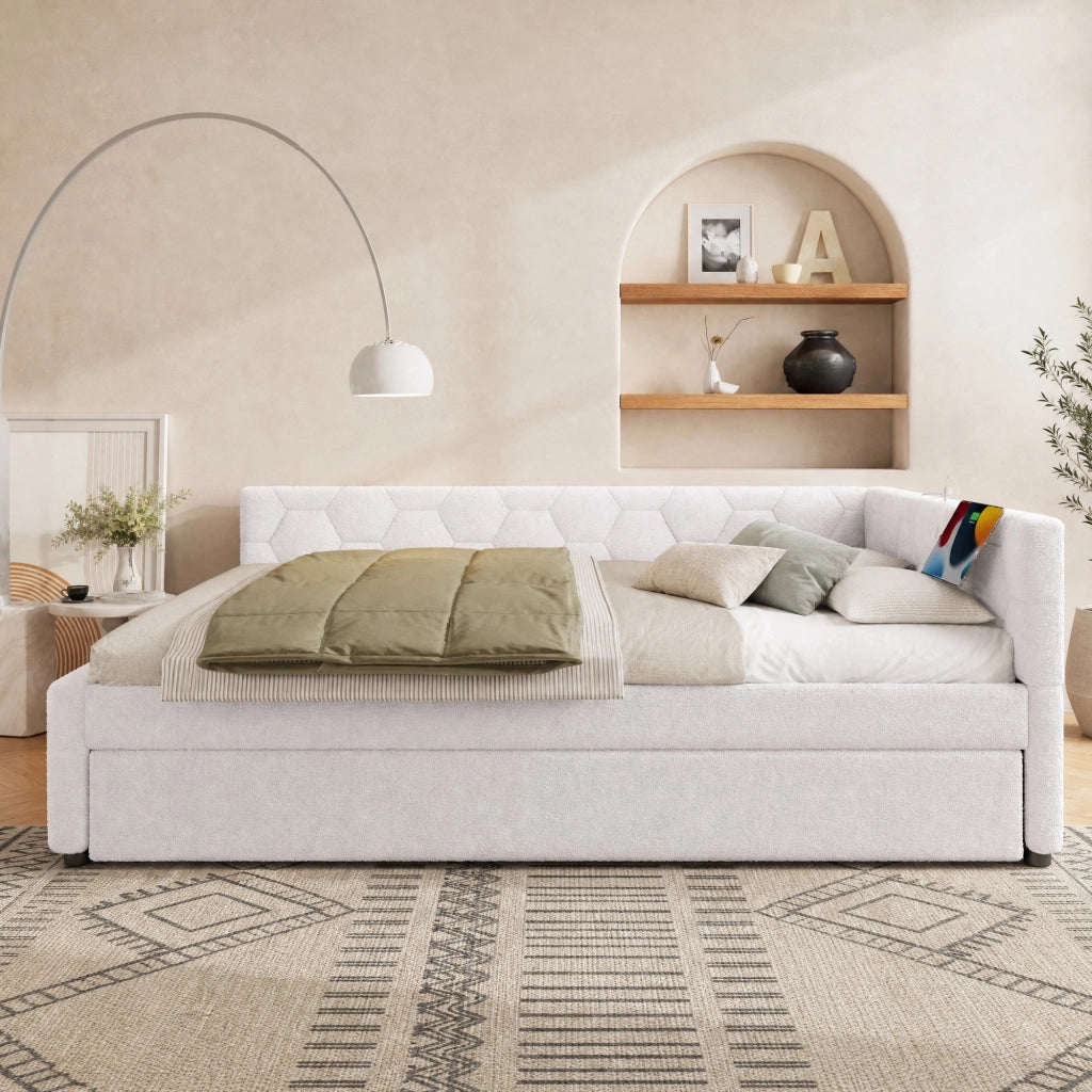 LETTO Daybed 140x200 cm bianco con letto estraibile, USB e Type-C