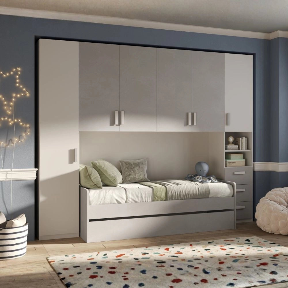 Cameretta a ponte Gilbert bianco opaco e gesso con 2 letti 293x5x240.5H