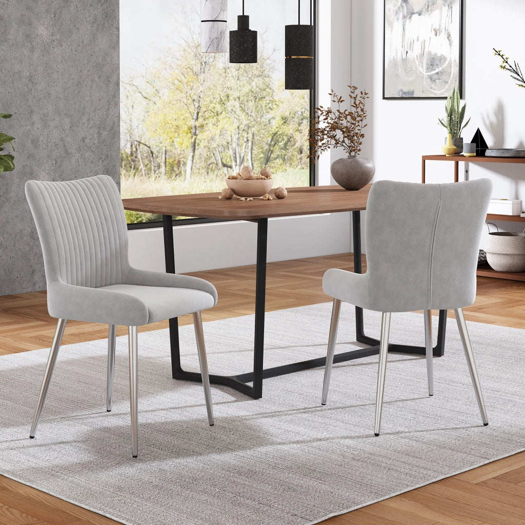 Set di 2 sedie da pranzo in velluto grigio con gambe in metallo, comode e facili da montare