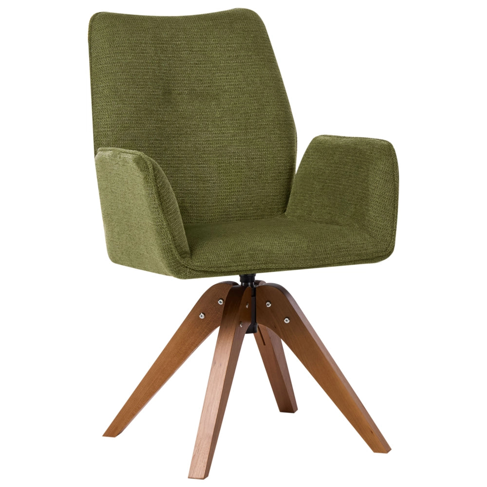 Sedia da pranzo girevole con schienale alto in lino verde stile scandinavo