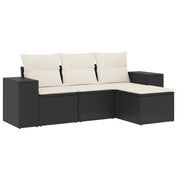 Set Divani da Giardino 4 pz | Set Salotto da Giardino con Cuscini Nero in Polyrattan