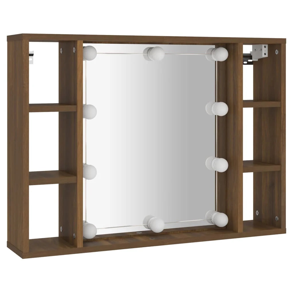 Armadio a specchio con illuminazione a LED rovere 76 x 15 x 55 cm marrone 02_0006667
