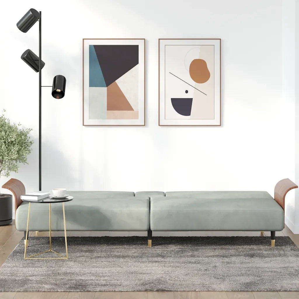 Divano Letto con Portabicchieri in Velluto Grigio Chiarocod mxl 71569