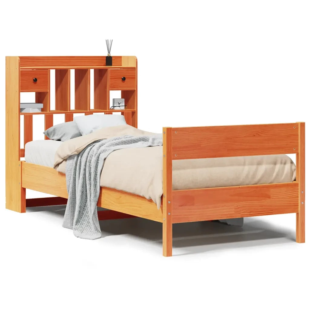 Letto Libreria senza Materasso Marrone Cera 75x190 cm in Pino 3323052