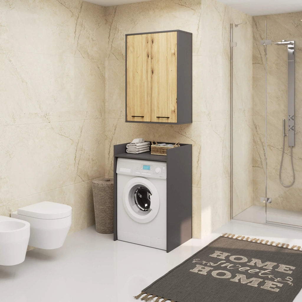Mobile bagno sospeso AKORD FIN W64 H934 Grigia Grafite, Quercia Artisan 2 ante 64x94x30 cm