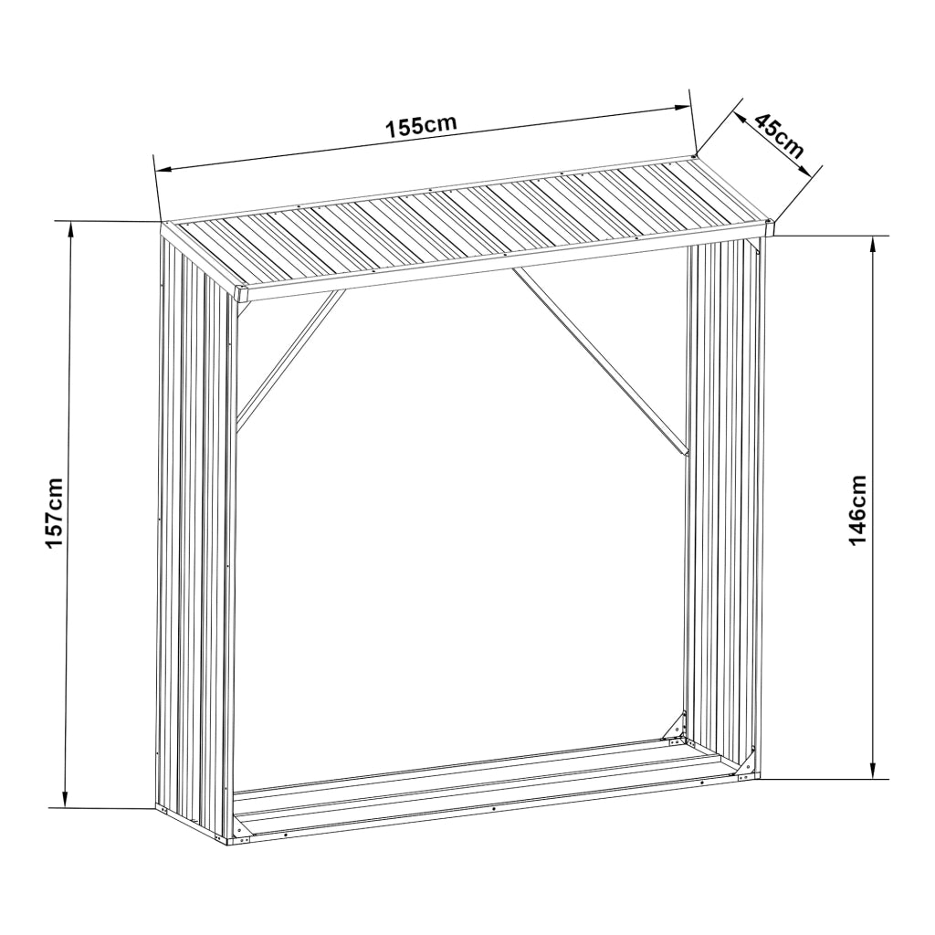 Deposito legna casetta da giardino coperta con telo protettivo 155 x 45 x 157 cm porta legna deposito legna coperto antracite 03_0008840