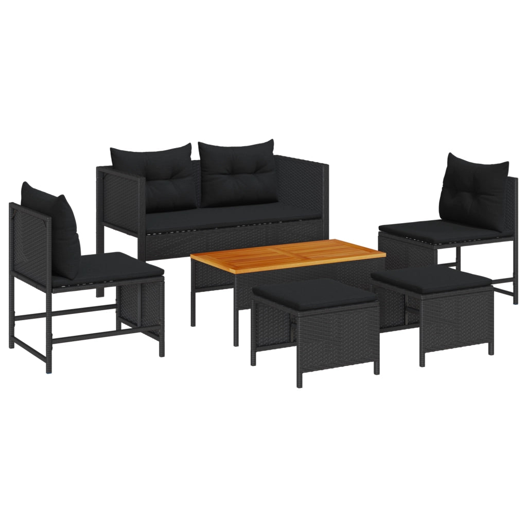 Set Divano da Esterno - Nero Rattan, Legno Medio Durevole