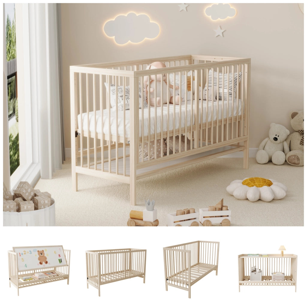Letto bambino convertibile – 140x60x90 cm – legno abete senza materasso – naturale