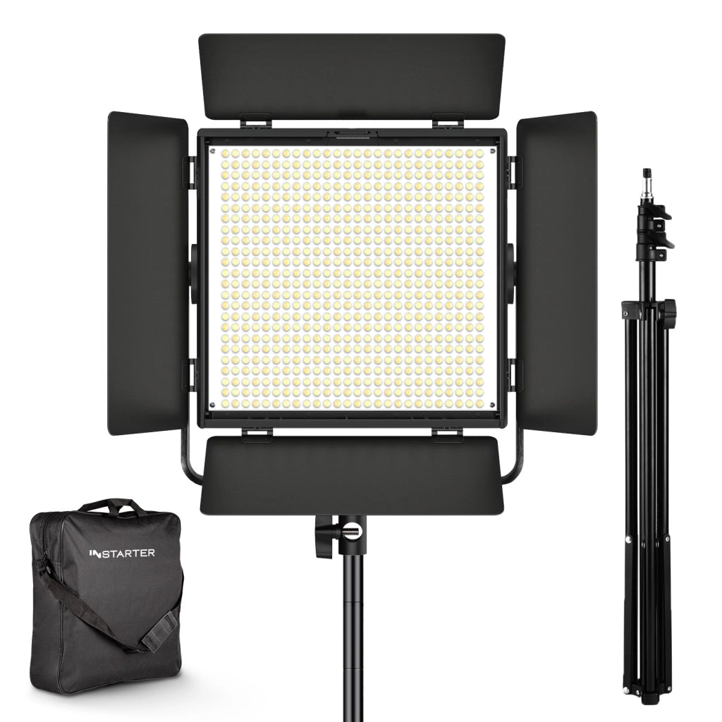 Instarter LED Luce video a con treppiede e controllo tramite app per vlogger e influencer I Potente 50 W come luce streaming e luce fotografica dimmerabile I Ruotabile a 360° I Luce calda e fredda