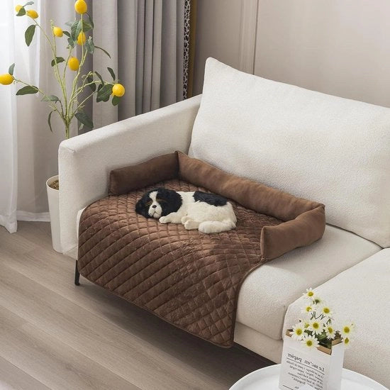 Letto per cani - Protezione contro la bancata - Manufatto artigianale - Lavabile - Foderato di lana - Grande - Medio - Piccolo - Caffè 75x75 cm letto morbido per cani