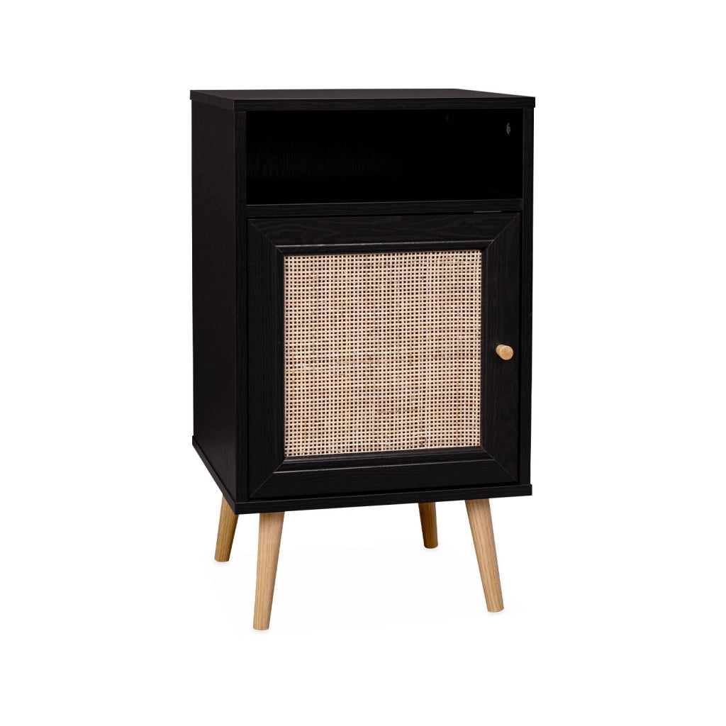 Set 2 comodini scandinavi in intrecciatura cannage, nero