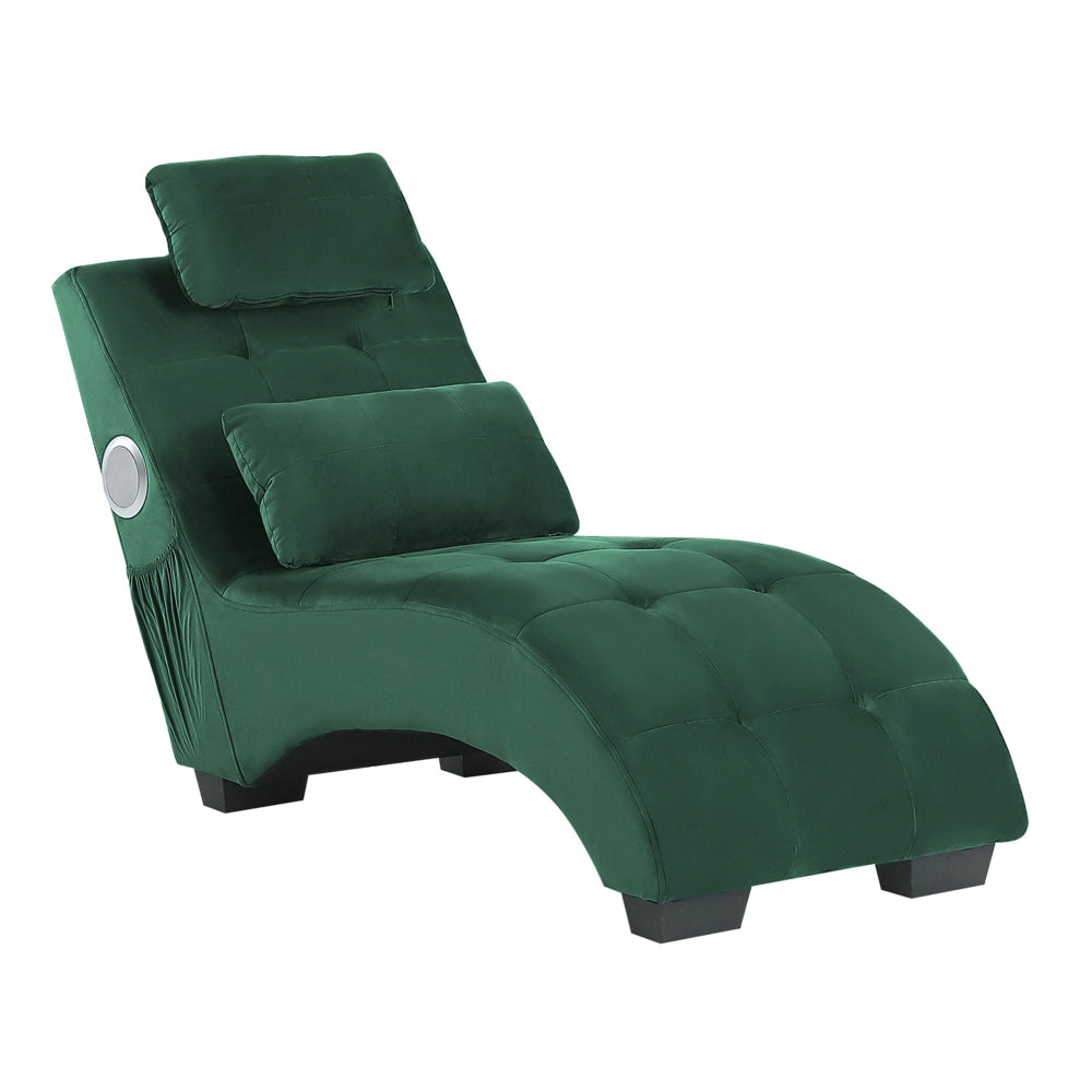 Chaise longue Velluto verde smeraldo Altoparlante Bluetooth integrato Caricabatterie USB Design moderno Divano curvo per 1 persona Soggiorno