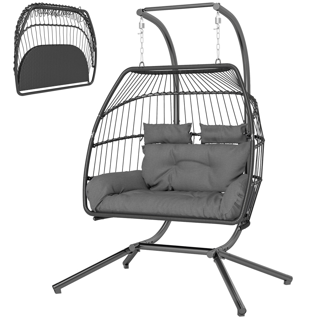 Sedia a dondolo pieghevole con cuscino ¨C Zephmum ¨C Struttura in metallo, colore grigio scuro