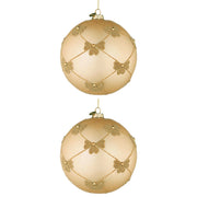 Palline di Natale in Vetro Champagne con Fiocchi Oro Flock Diametro: 150 mm