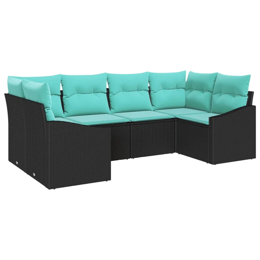 Set di divani con cuscino 6 pcs Nero polyrattan