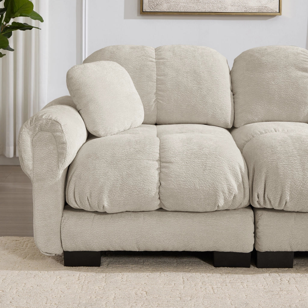 Divano modulare con pouf mobili trapuntato seduta morbida e stabile in chenille kaki chiaro 260 × 149 × 90 cm