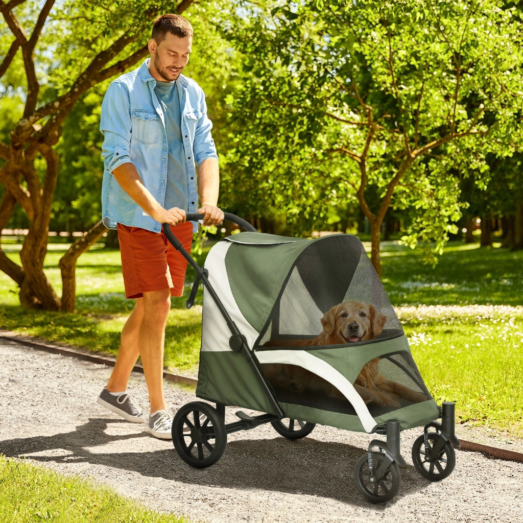 Carrello pieghevole con chiusura a un clic e ruote rimovibili per cani e gatti fino a 30 kg, poliestere, verde scuro