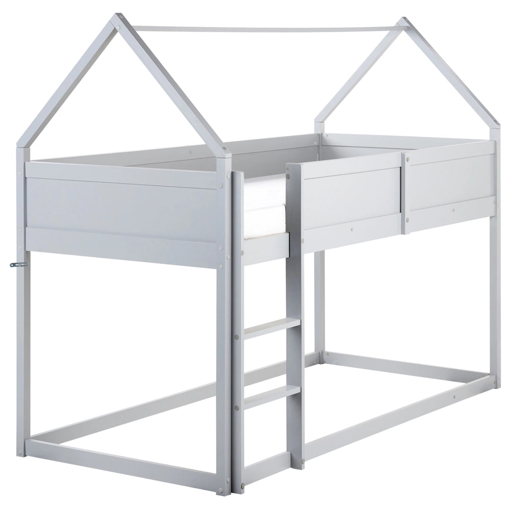 Letto a mezza altezza con rete a doghe 90 x 200 cm Struttura per bambini in legno di pino grigio