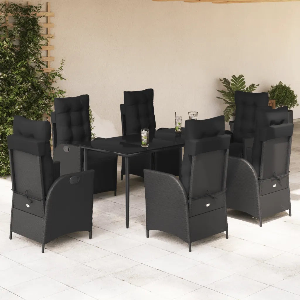 Set da Pranzo da Giardino 7 pz Nero con Cuscini in Polyrattan 3213396