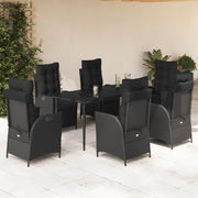 Set da Pranzo da Giardino 7 pz Nero con Cuscini in Polyrattan 3213396