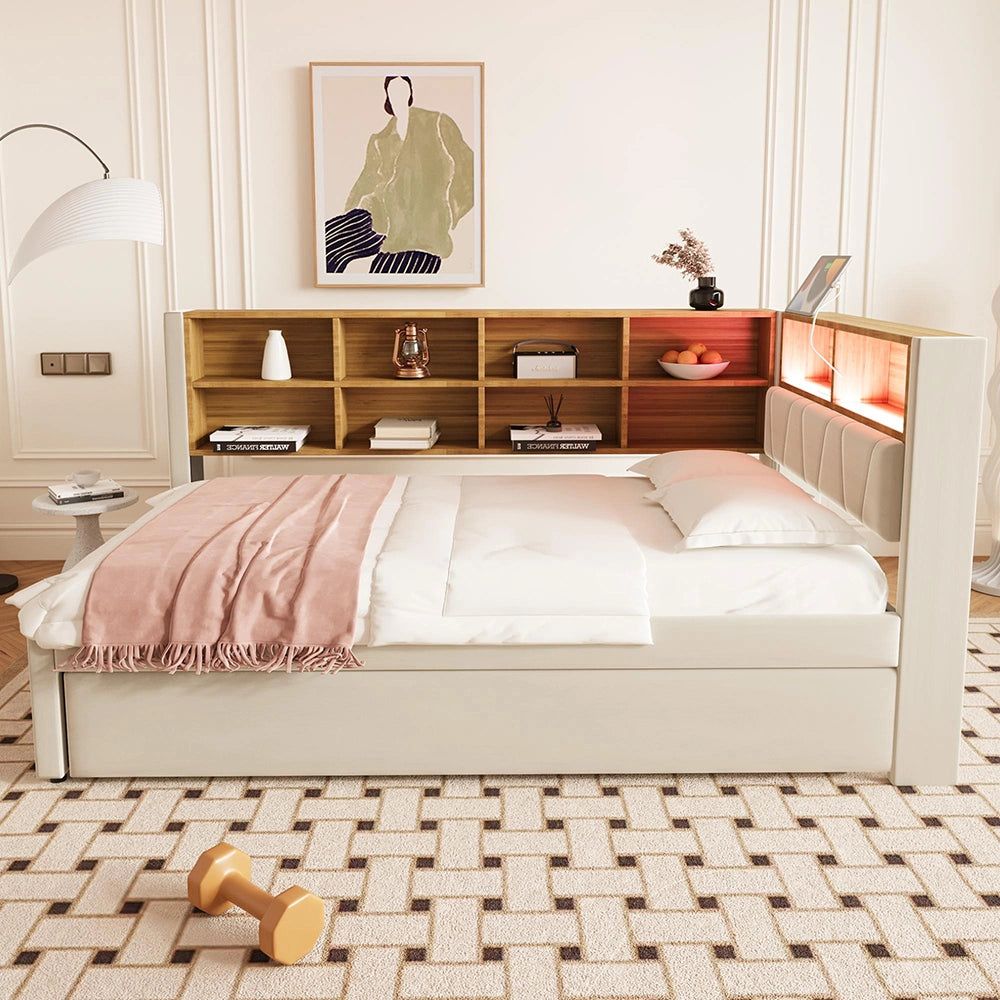 Divano letto - Xylo - 90x200 cm letto nascosto USB beige
